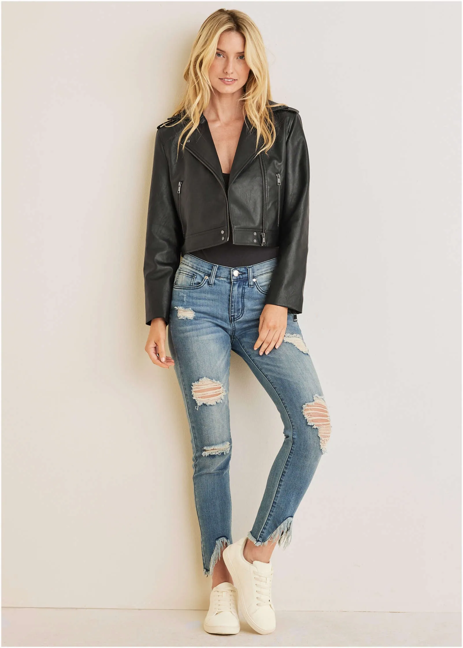 Faux-Leather Moto Jacket - Black sold by VENUS