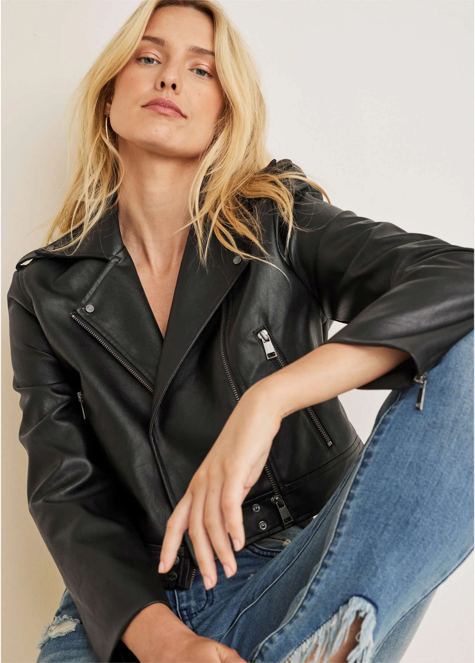 Faux-Leather Moto Jacket - Black sold by VENUS product image thumbnail 5