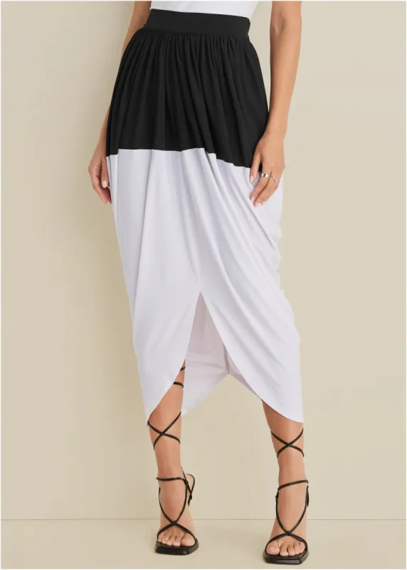 Front Slit Midi Skirt - Black & White sold by VENUS