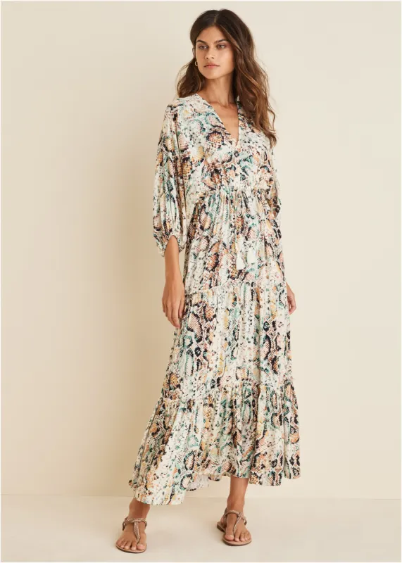 V-Neck Maxi Dress - White Multi sold by VENUS
