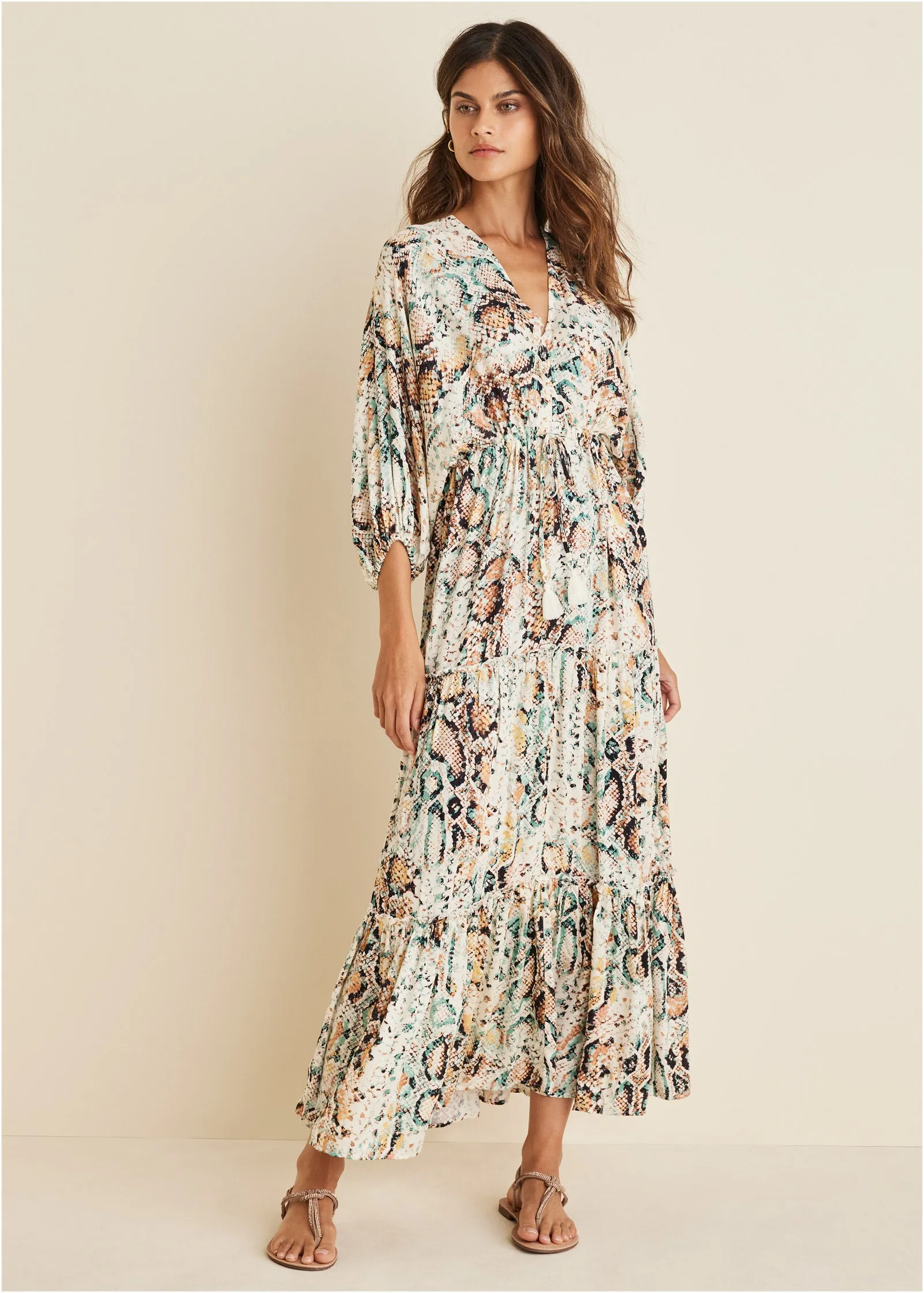 V-Neck Maxi Dress - White Multi sold by VENUS