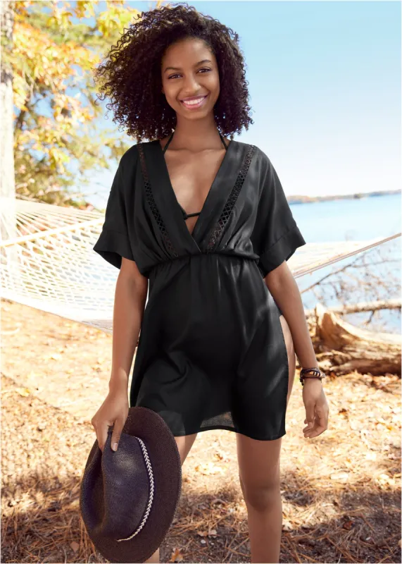 V-Neck Cover-Up Dress - Black made by VENUS