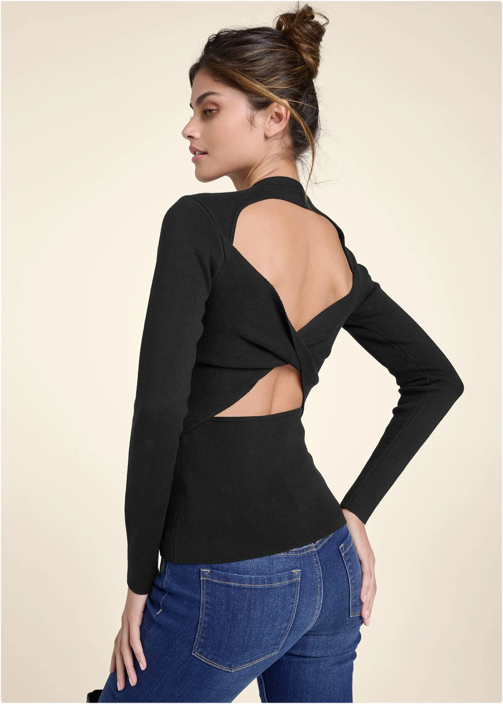 Twisted Cutout Back Detail Sweater - Black sold by VENUS
