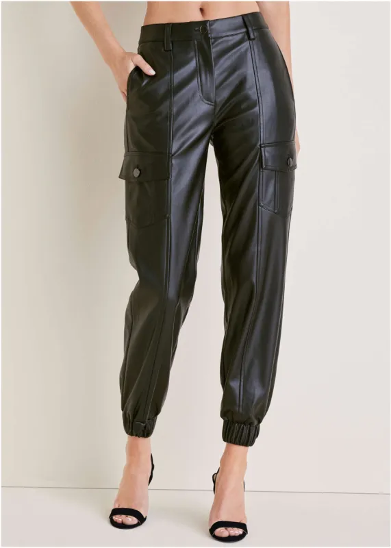 Faux Leather Cargo Pants  - Black sold by VENUS