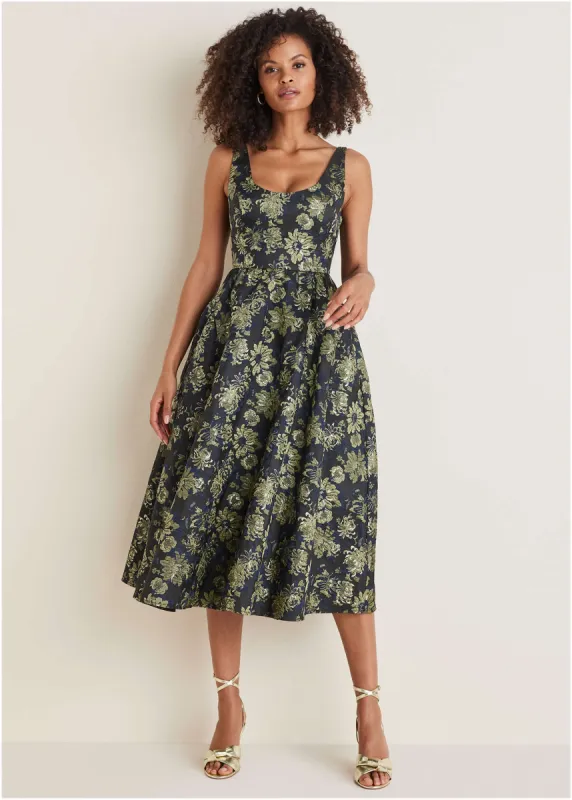 Floral Jacquard Midi Dress - Navy Combo sold by VENUS