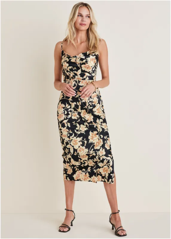 Cowl Neck Slip Dress - Nouveau Roses sold by VENUS