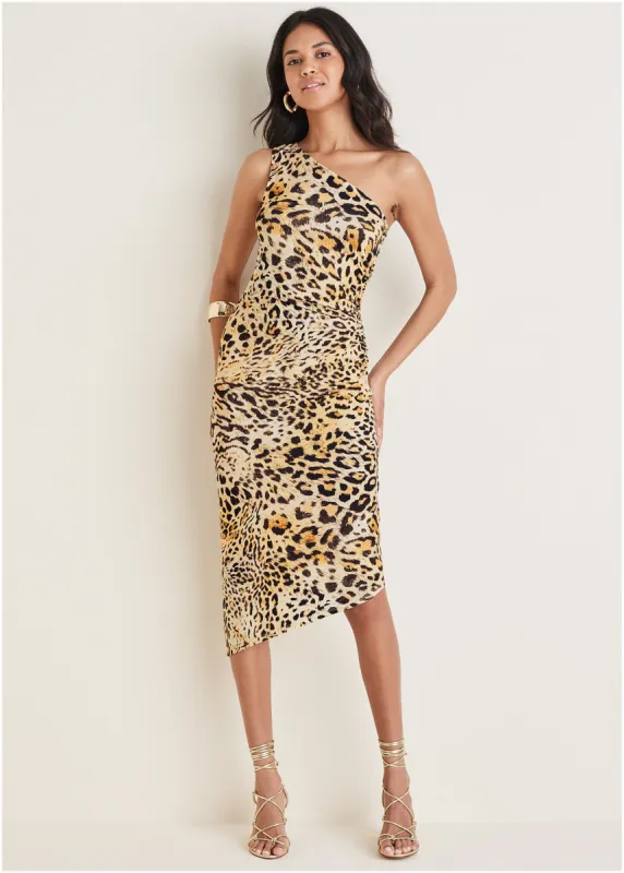 One Shoulder Dress - Vintage Leopard sold by VENUS