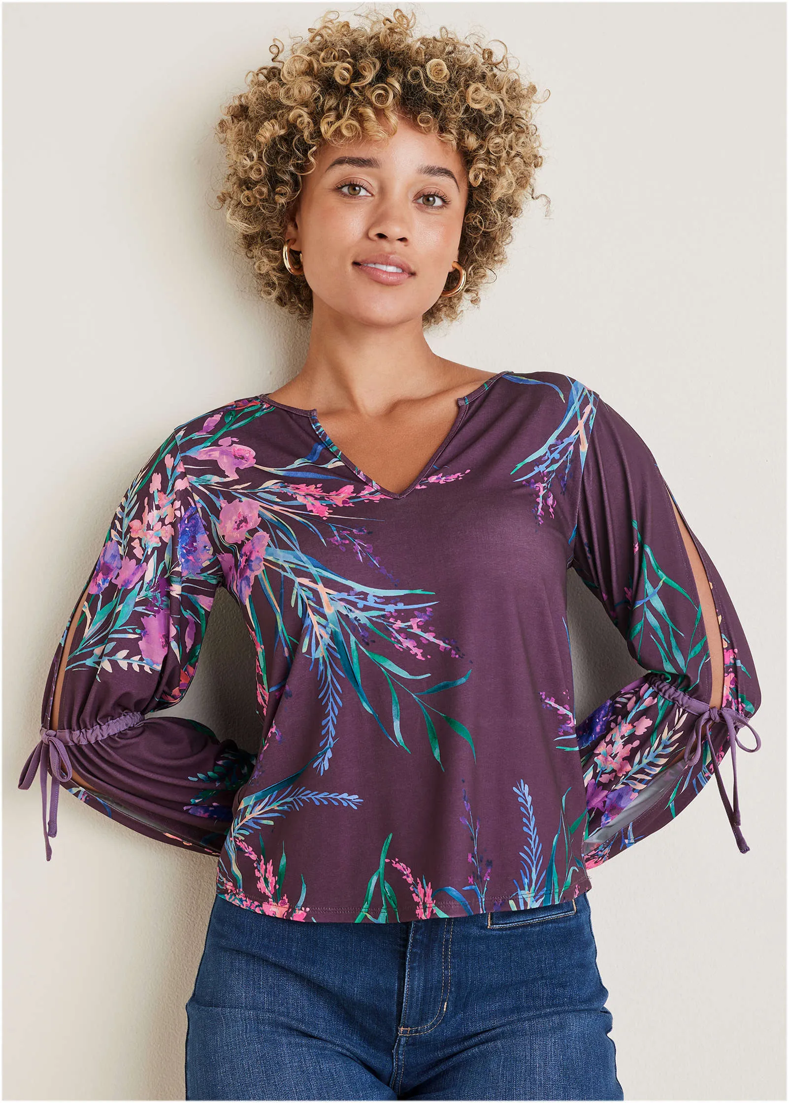 Tie Sleeve Blouse - Regal Wildflowers sold by VENUS