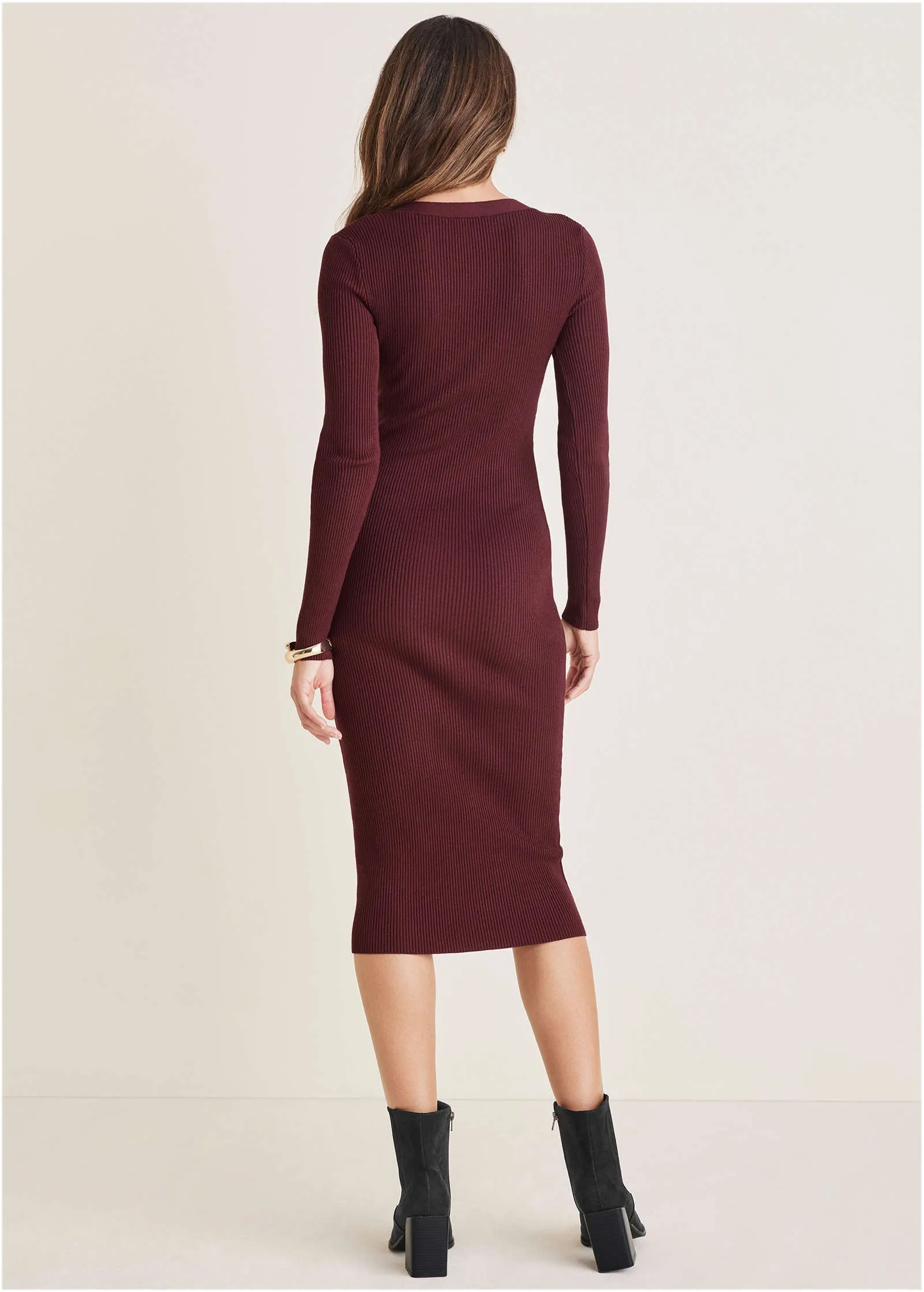 Cutout Midi Sweater Dress - Wine sold by VENUS product image thumbnail 2
