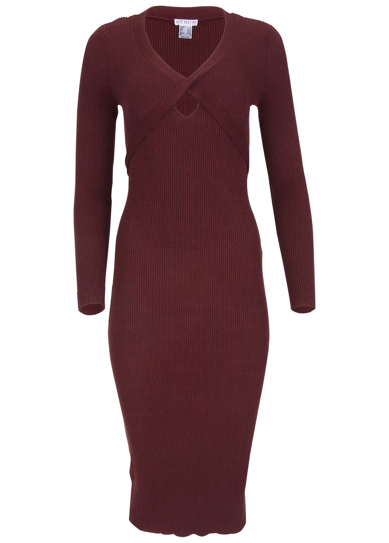 Cutout Midi Sweater Dress - Wine sold by VENUS product image thumbnail 3