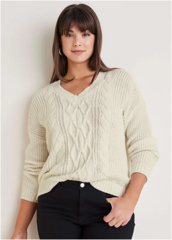 Cable Knit Sweater - Off White sold by VENUS