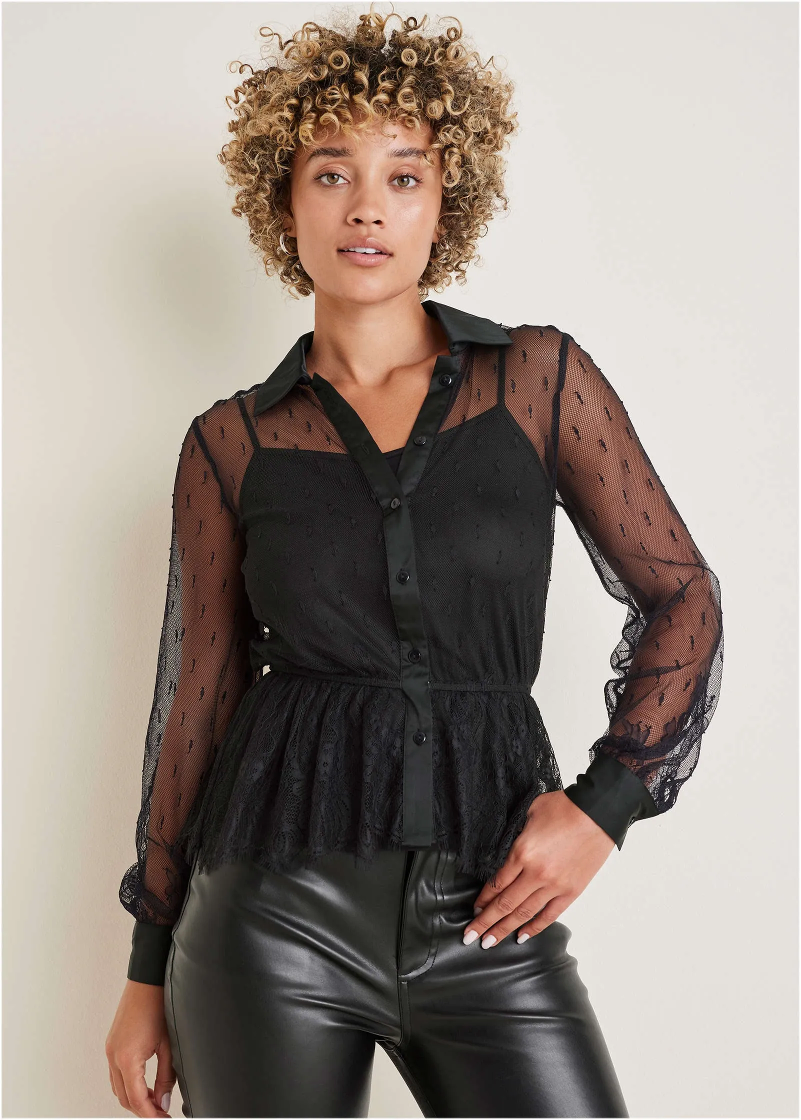 Sheer Lace Blouse - Black sold by VENUS