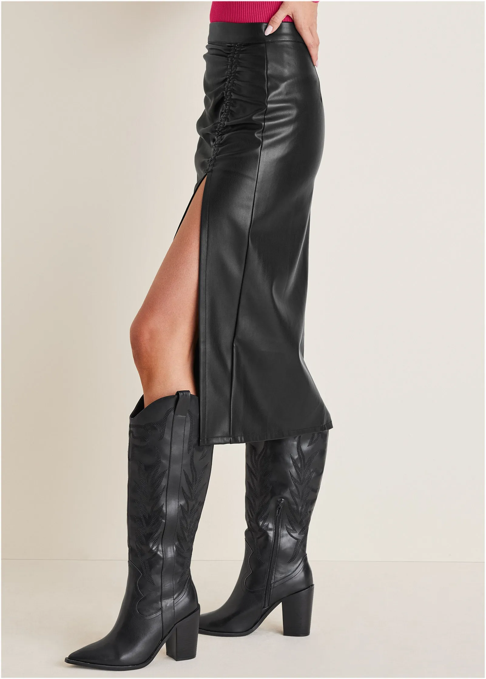 Faux Leather Midi Skirt - Black sold by VENUS product image thumbnail 3