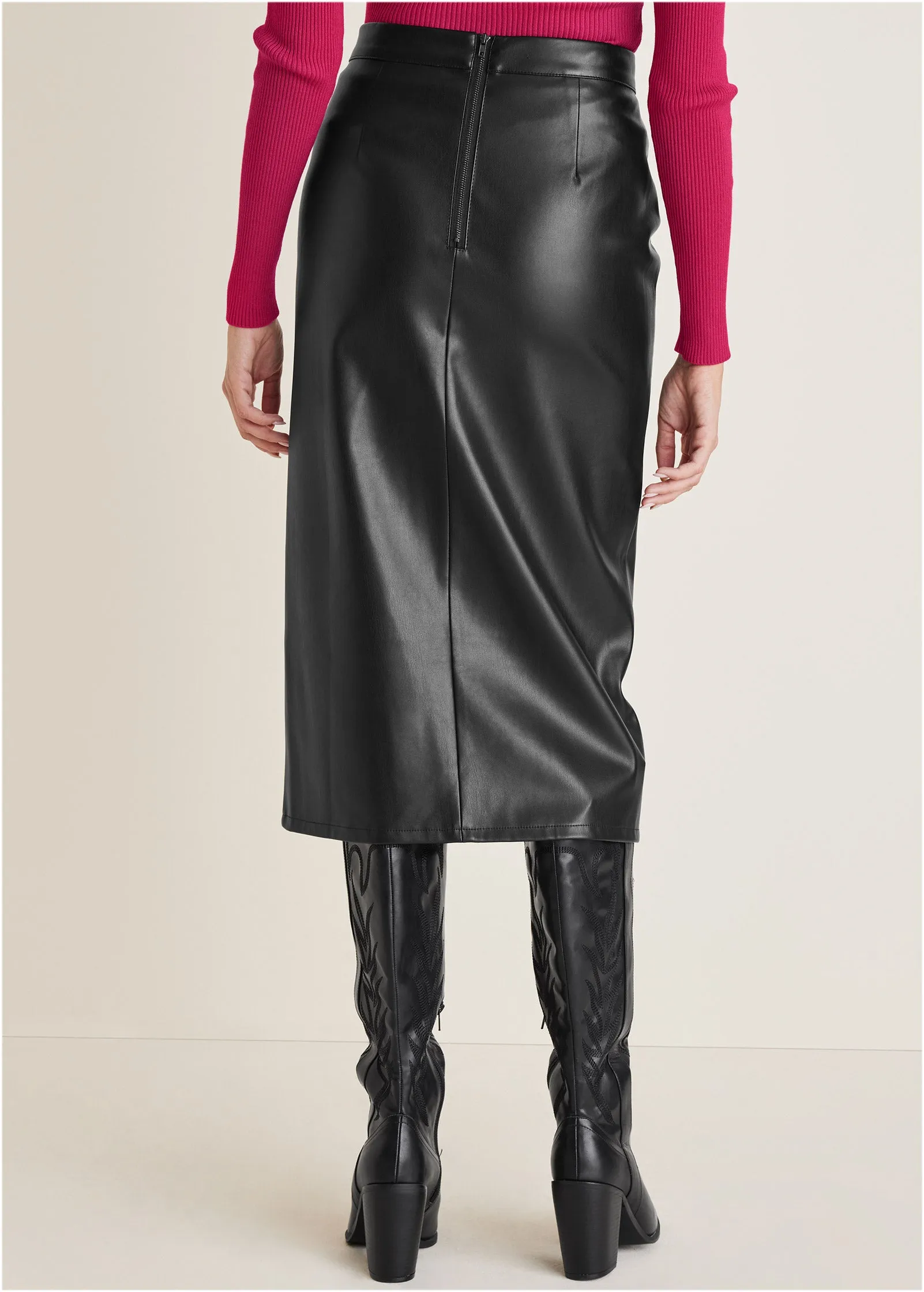 Faux Leather Midi Skirt - Black sold by VENUS product image thumbnail 2