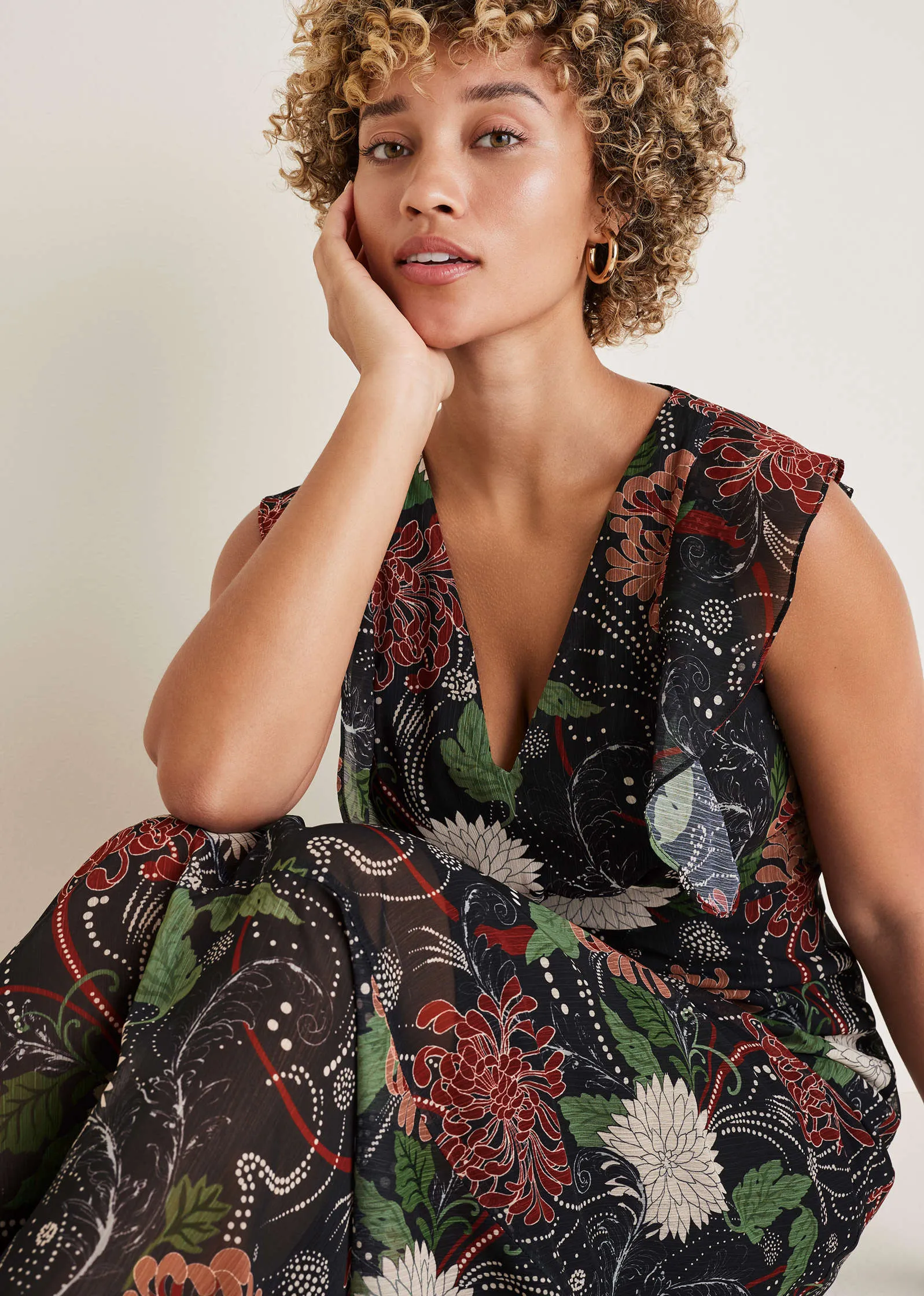 Floral Ruffle Detail Maxi - Whimsical Mums sold by VENUS product image thumbnail 3