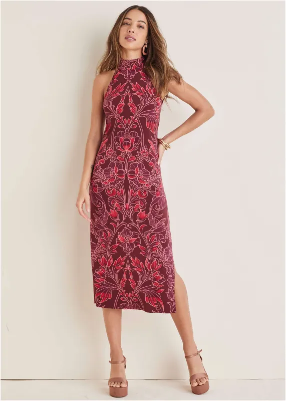 High Neck Midi Dress - Nouveau Tapestry sold by VENUS
