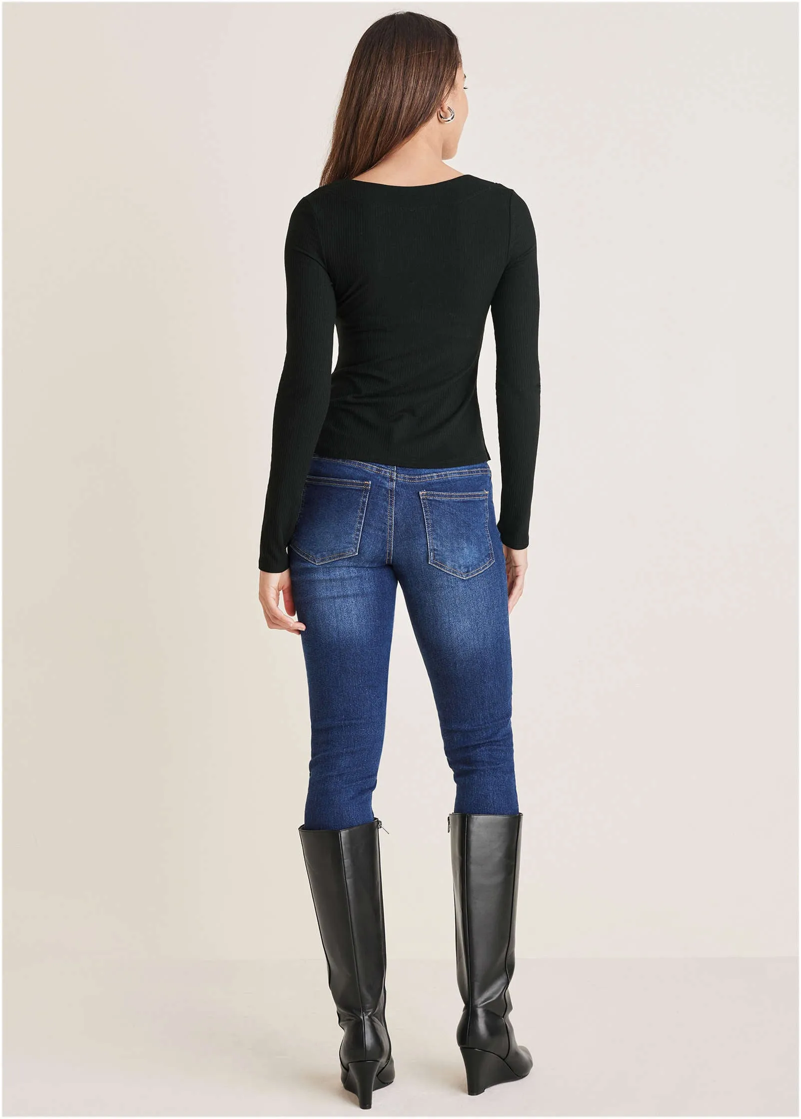 Lace-Up Ribbed Top - Black sold by VENUS product image thumbnail 2