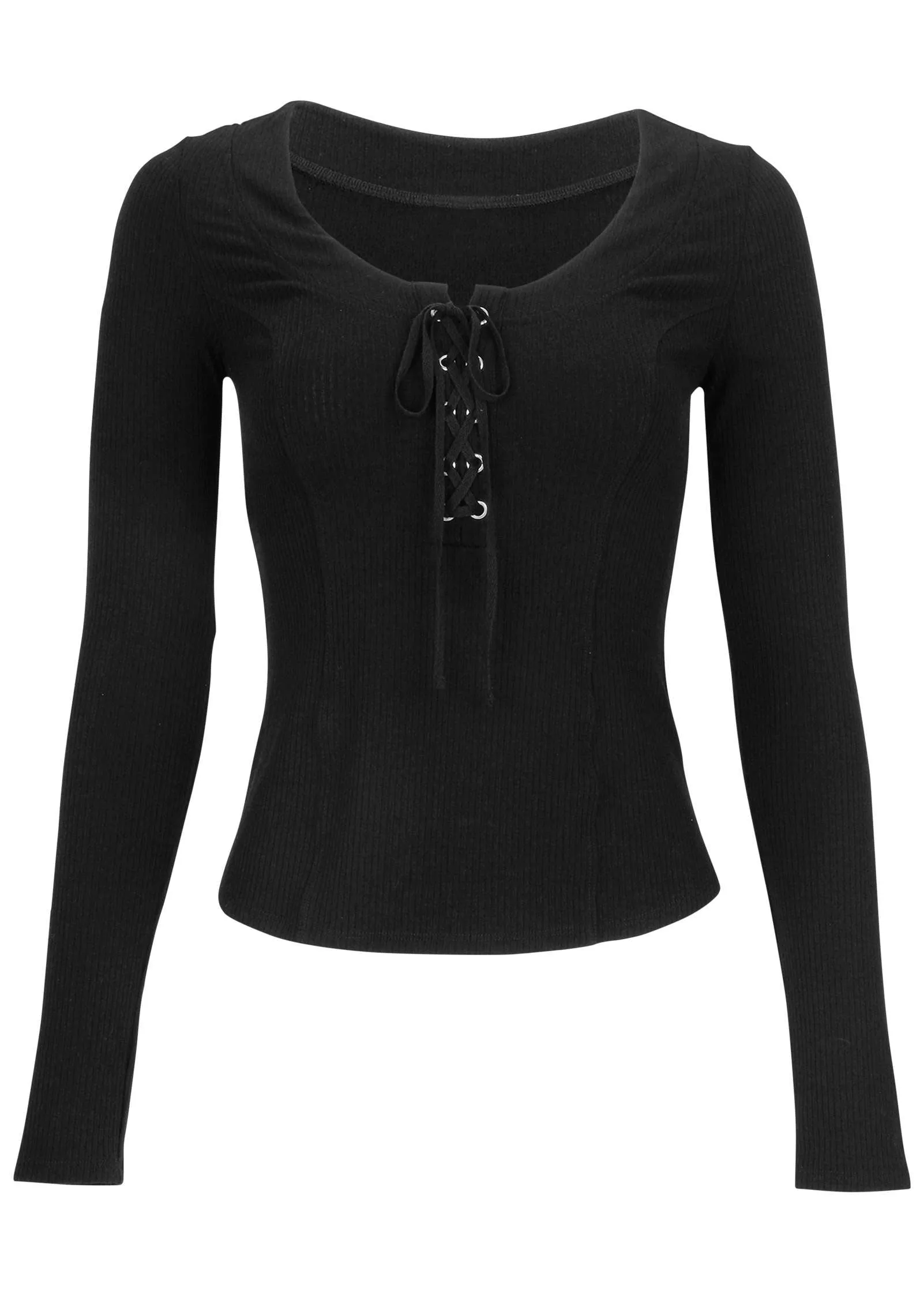 Lace-Up Ribbed Top - Black sold by VENUS product image thumbnail 3