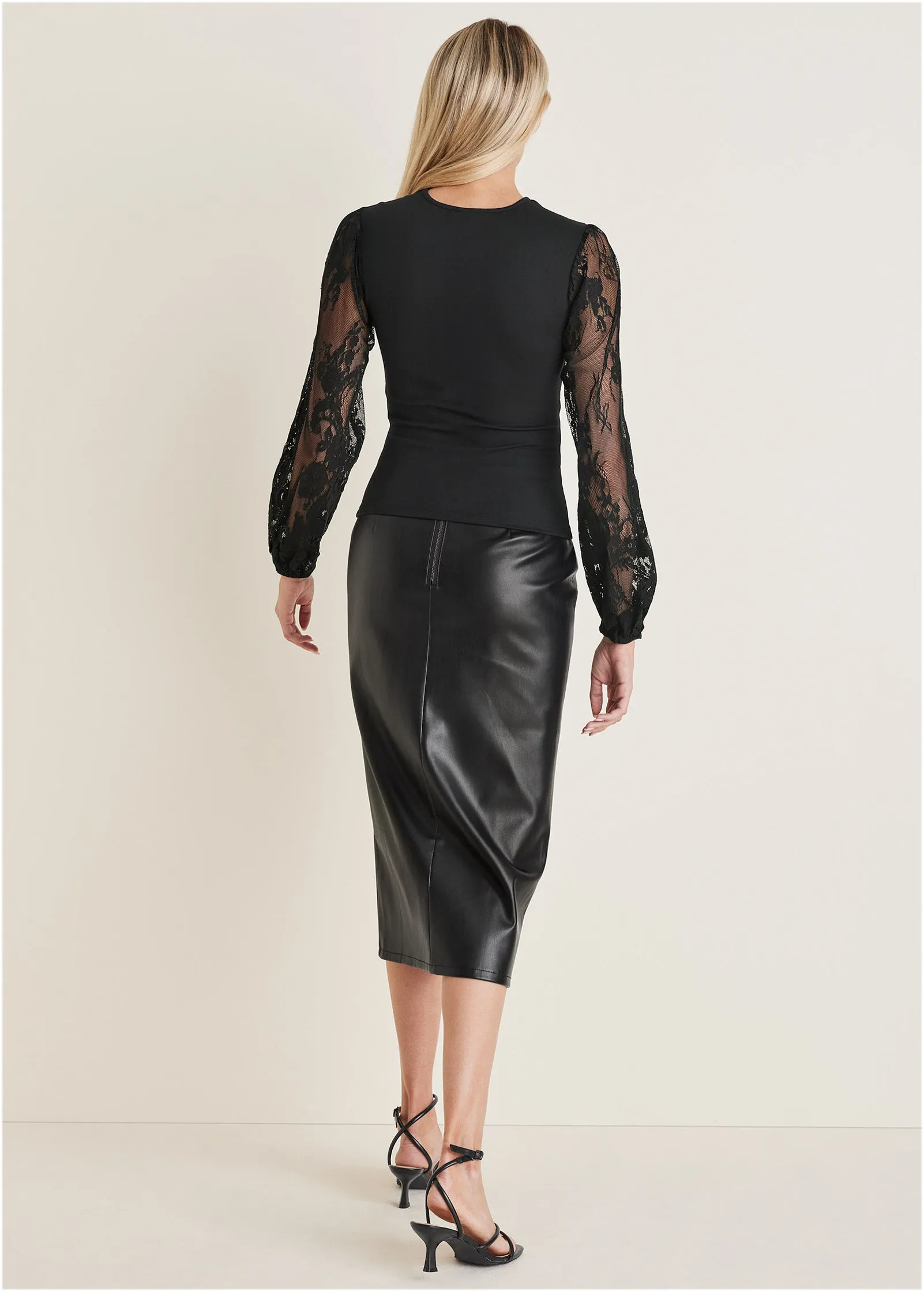 Corseted Lace Sleeve Top - Black sold by VENUS product image thumbnail 2