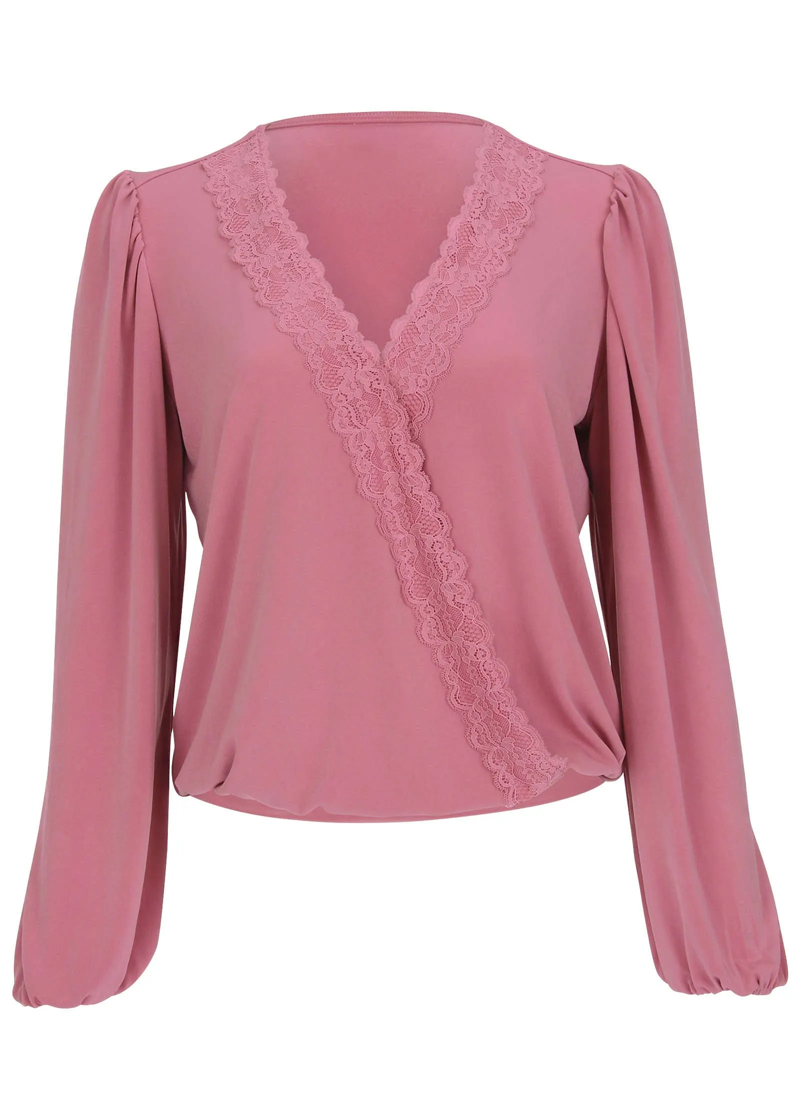 Faux Wrap Lace Trim Blouse - Heather Rose sold by VENUS product image thumbnail 4