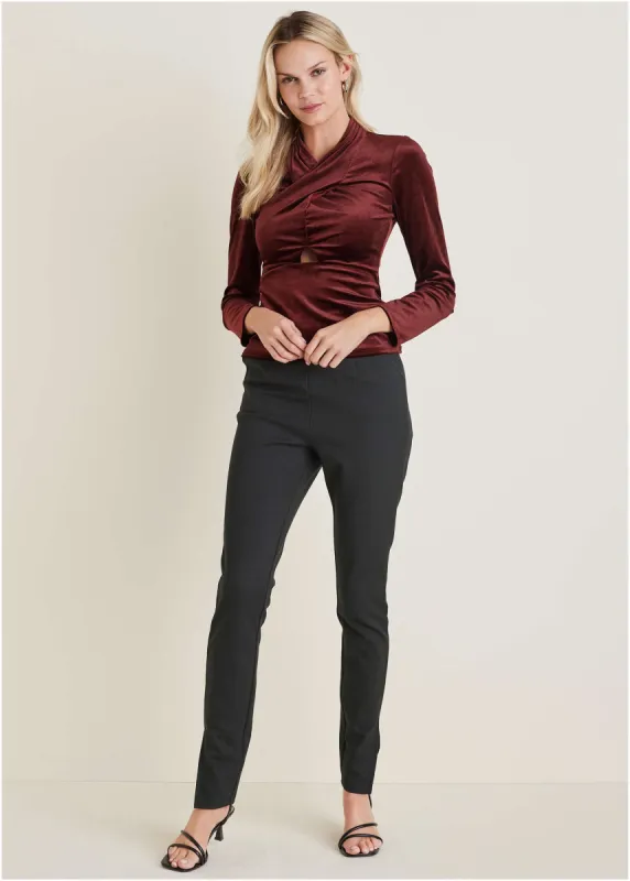 Velvet Twist Front Blouse - Wine sold by VENUS