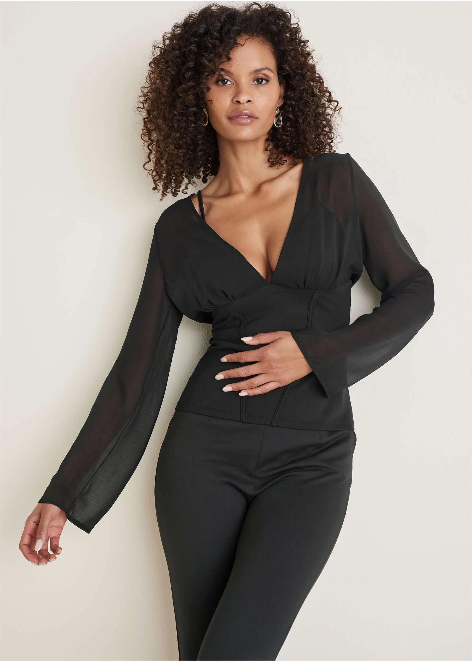 Corseted Chiffon Blouse - Black sold by VENUS