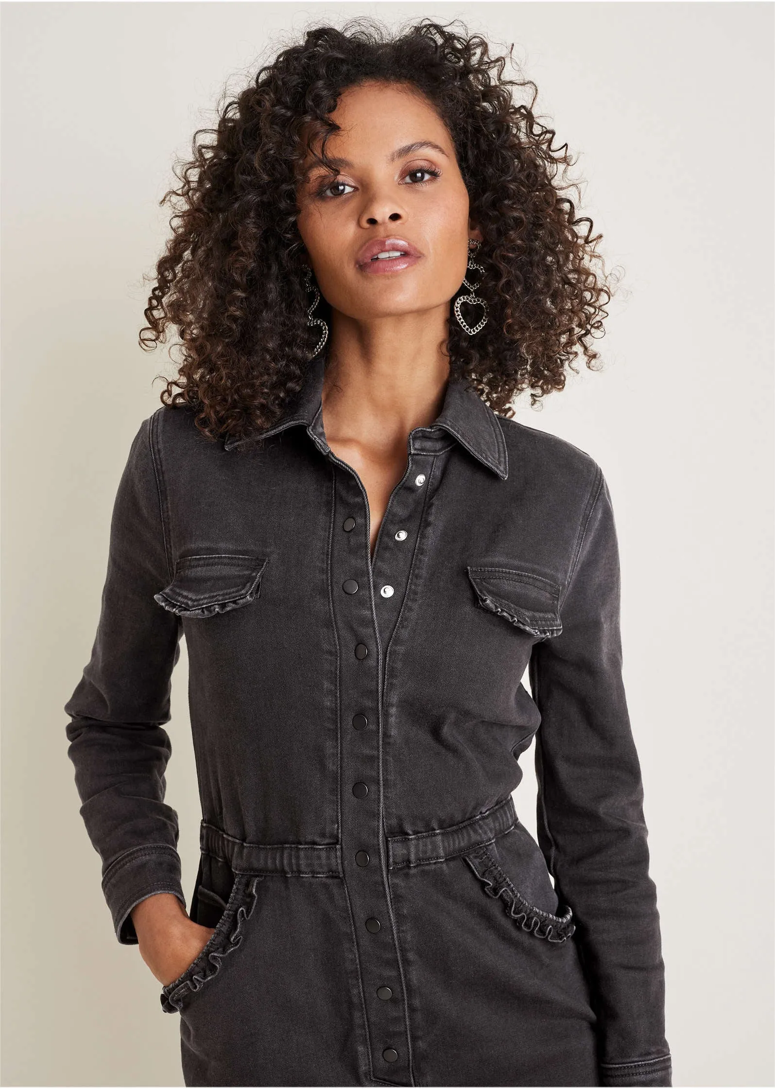 Ruffle Denim Midi Dress - Black Wash sold by VENUS product image thumbnail 3