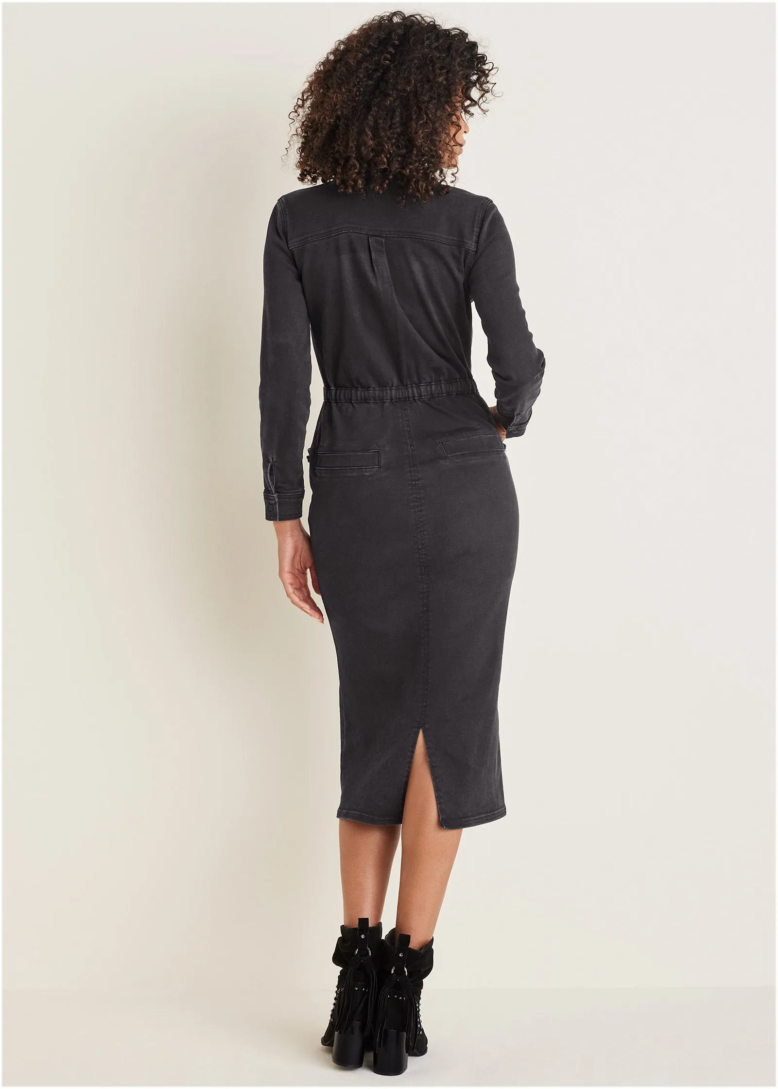 Ruffle Denim Midi Dress - Black Wash sold by VENUS product image thumbnail 2