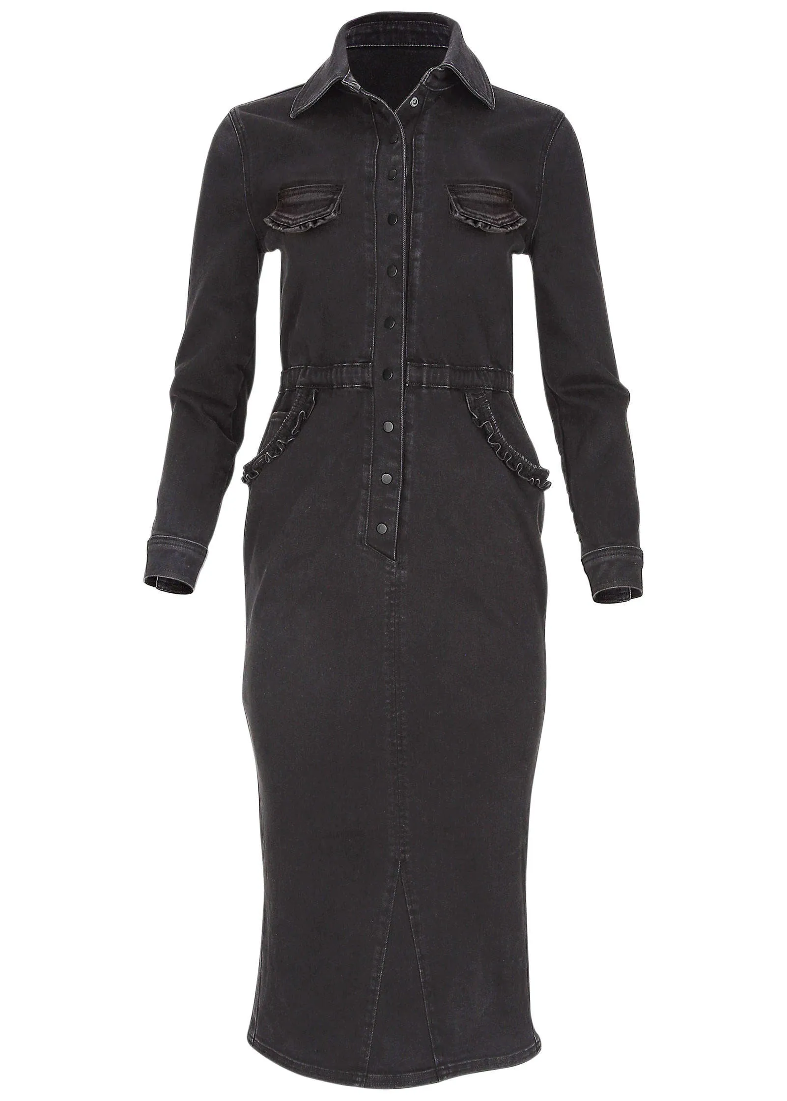 Ruffle Denim Midi Dress - Black Wash sold by VENUS product image thumbnail 4
