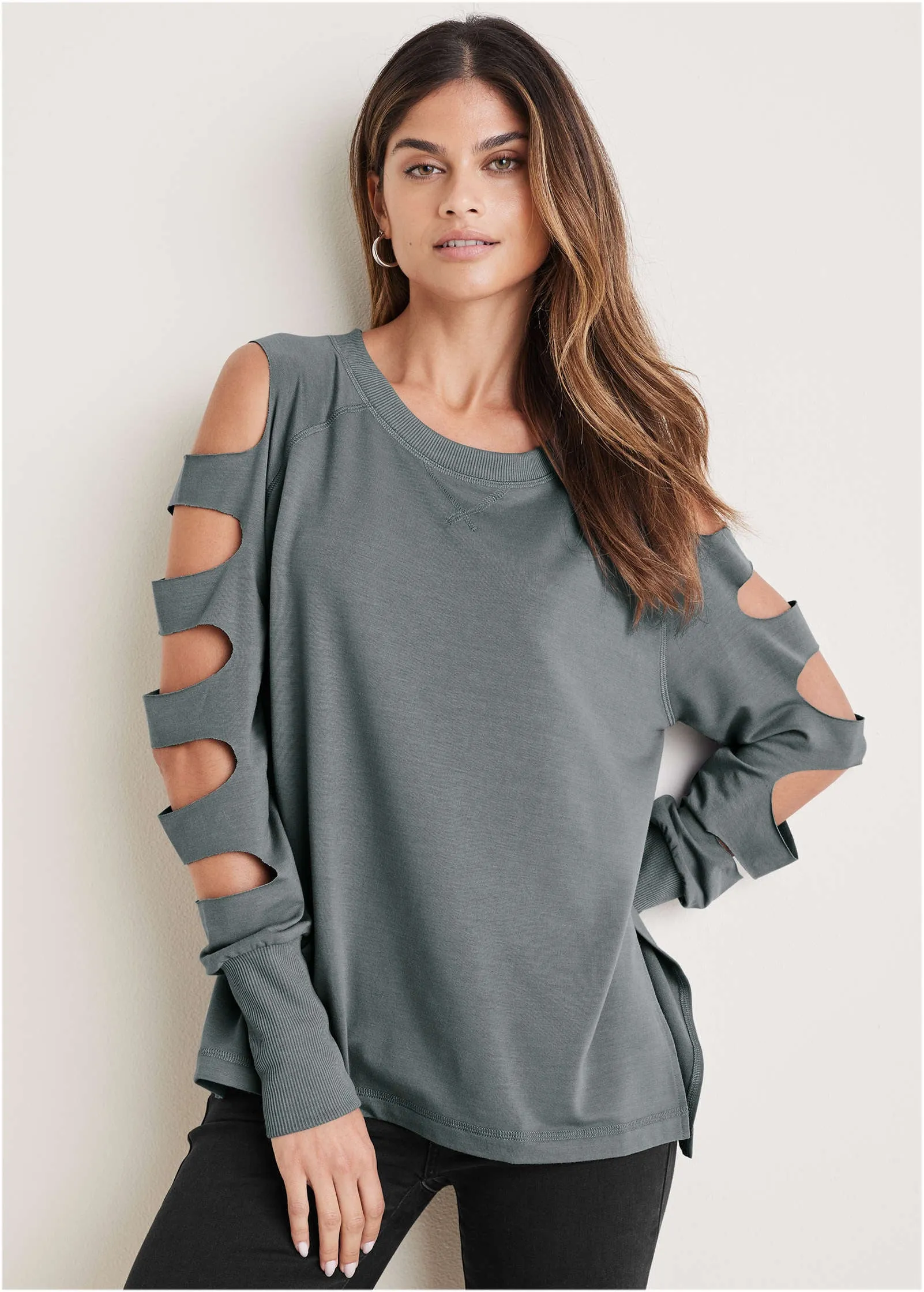 Cold-Shoulder Sweatshirt - Seafog sold by VENUS
