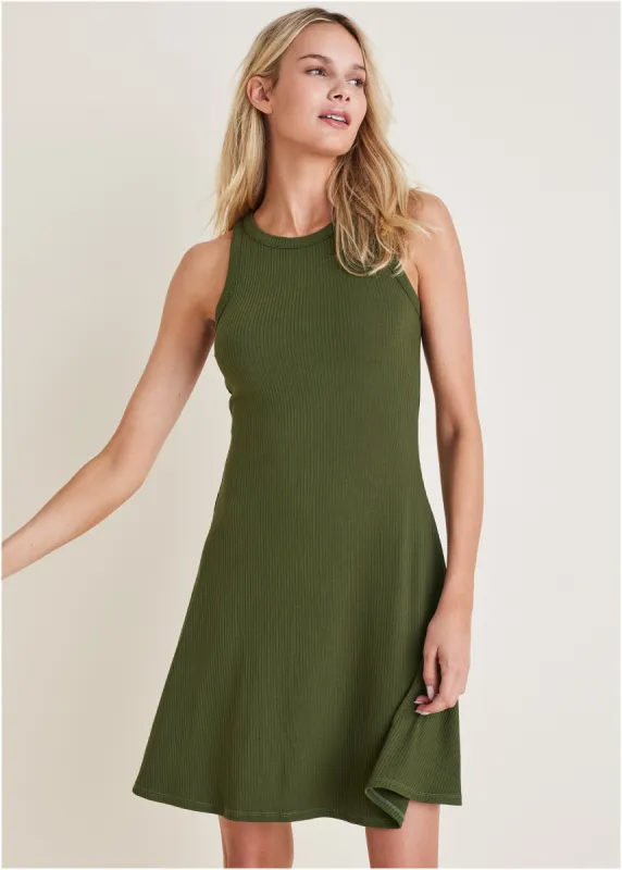 Ribbed fit and flare dress - Bronze Green sold by VENUS