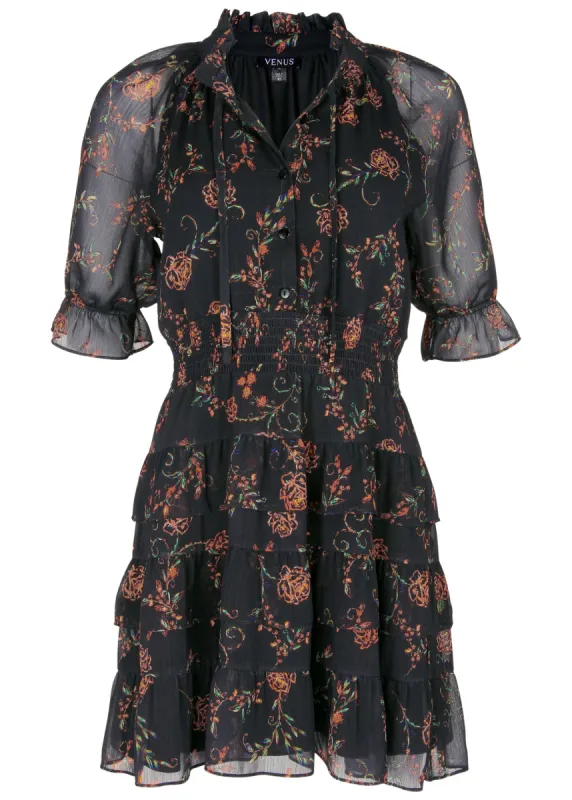 Tiered Ruffle Mini Dress - Gothic Roses sold by VENUS