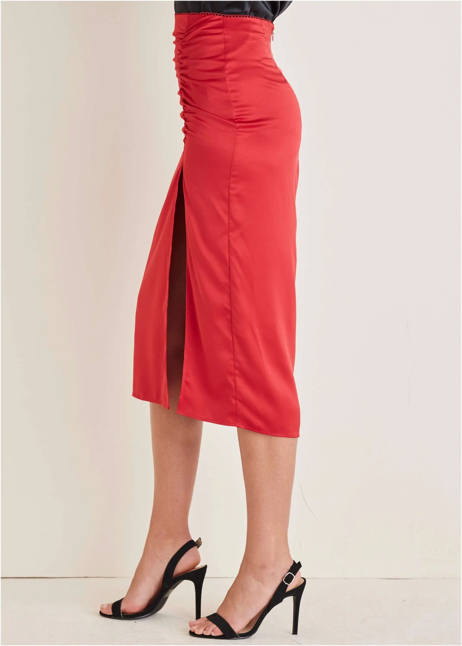 Ruched Detail Midi Skirt - Equestrian Red sold by VENUS product image thumbnail 2