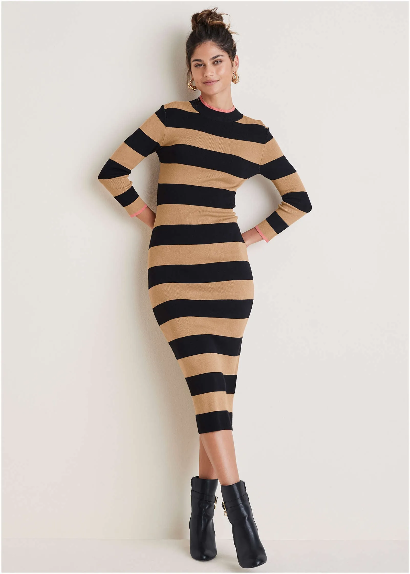 Stripe sweater midi dress - Black & Tan sold by VENUS product image thumbnail 3