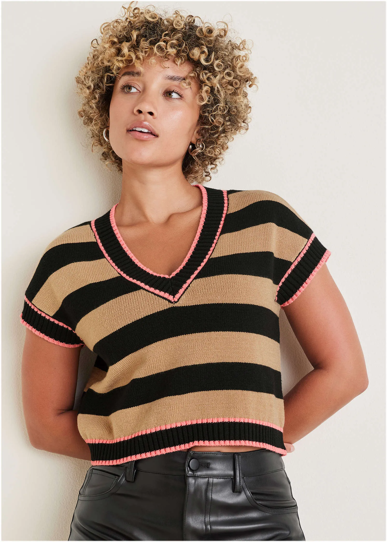 Stripe Sweater Vest - Black & Tan sold by VENUS