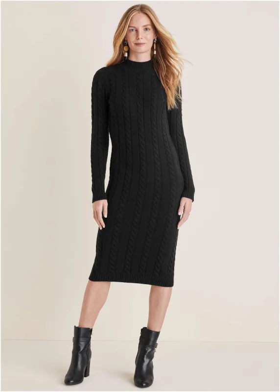 Mockneck Midi Sweater Dress - Black sold by VENUS