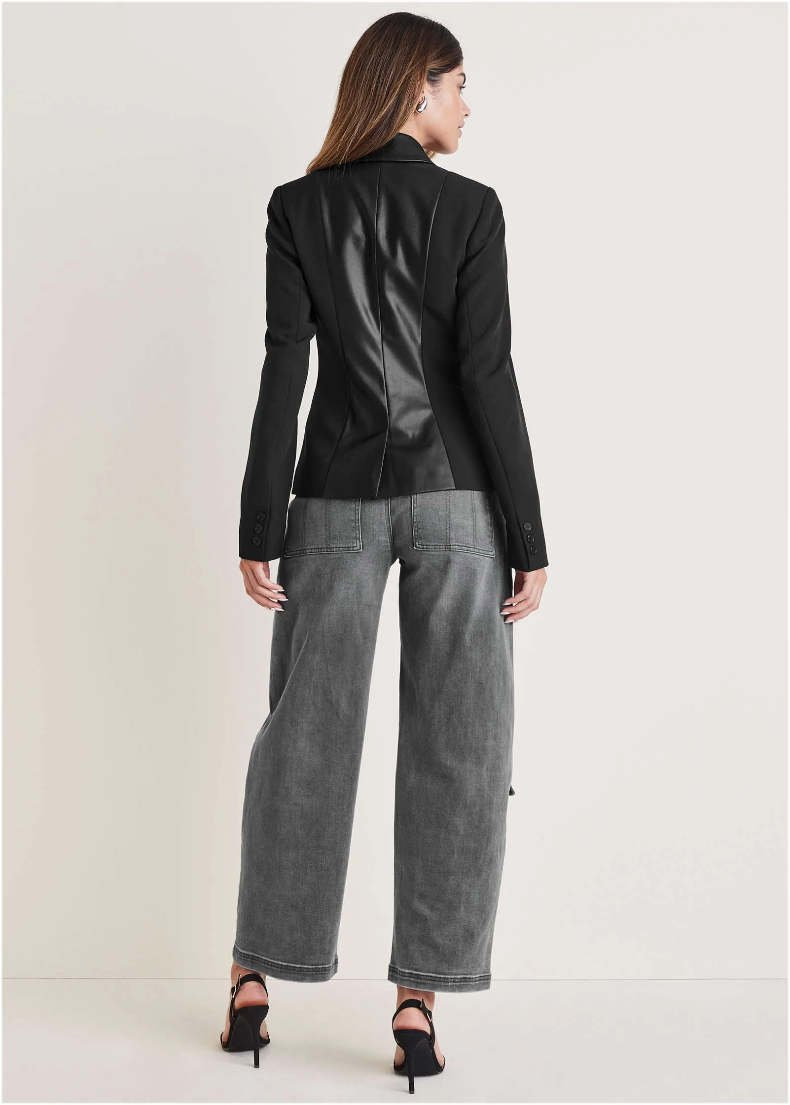 Faux Leather Detail Blazer - Black sold by VENUS product image thumbnail 2