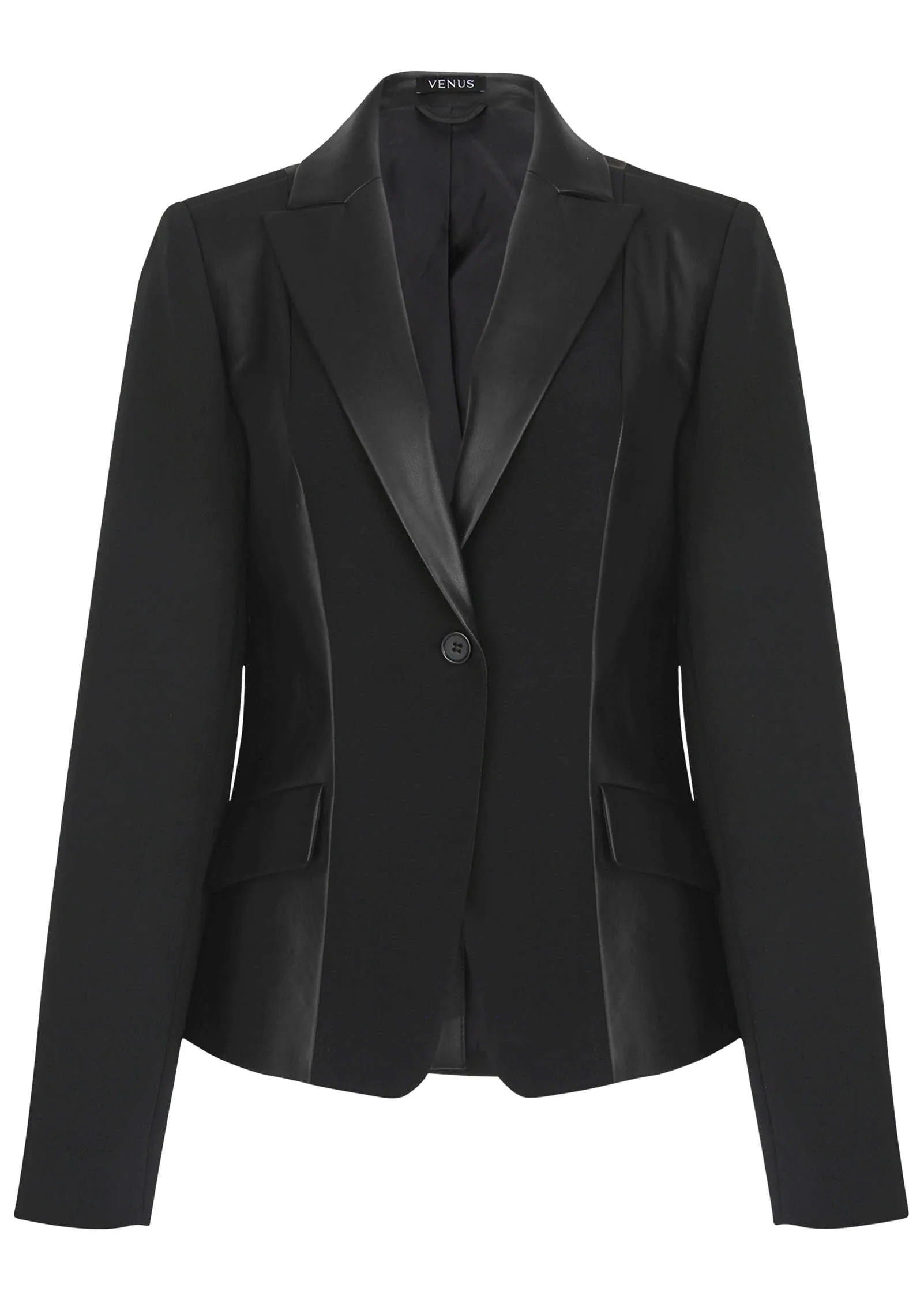 Faux Leather Detail Blazer - Black sold by VENUS product image thumbnail 3