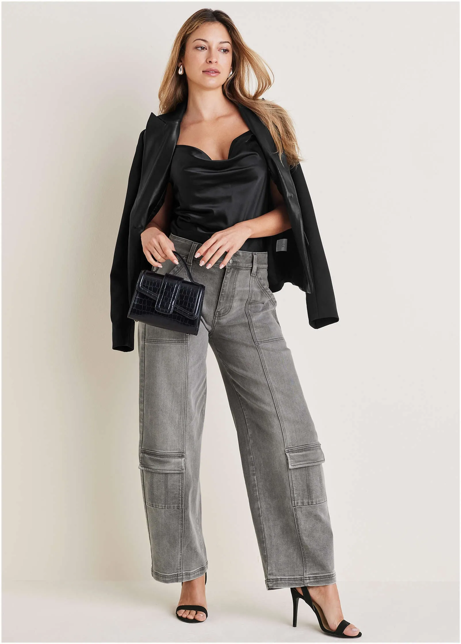 Faux Leather Detail Blazer - Black sold by VENUS product image thumbnail 5