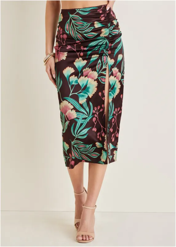 Ruched Detail Midi Skirt - Lake Botanical sold by VENUS