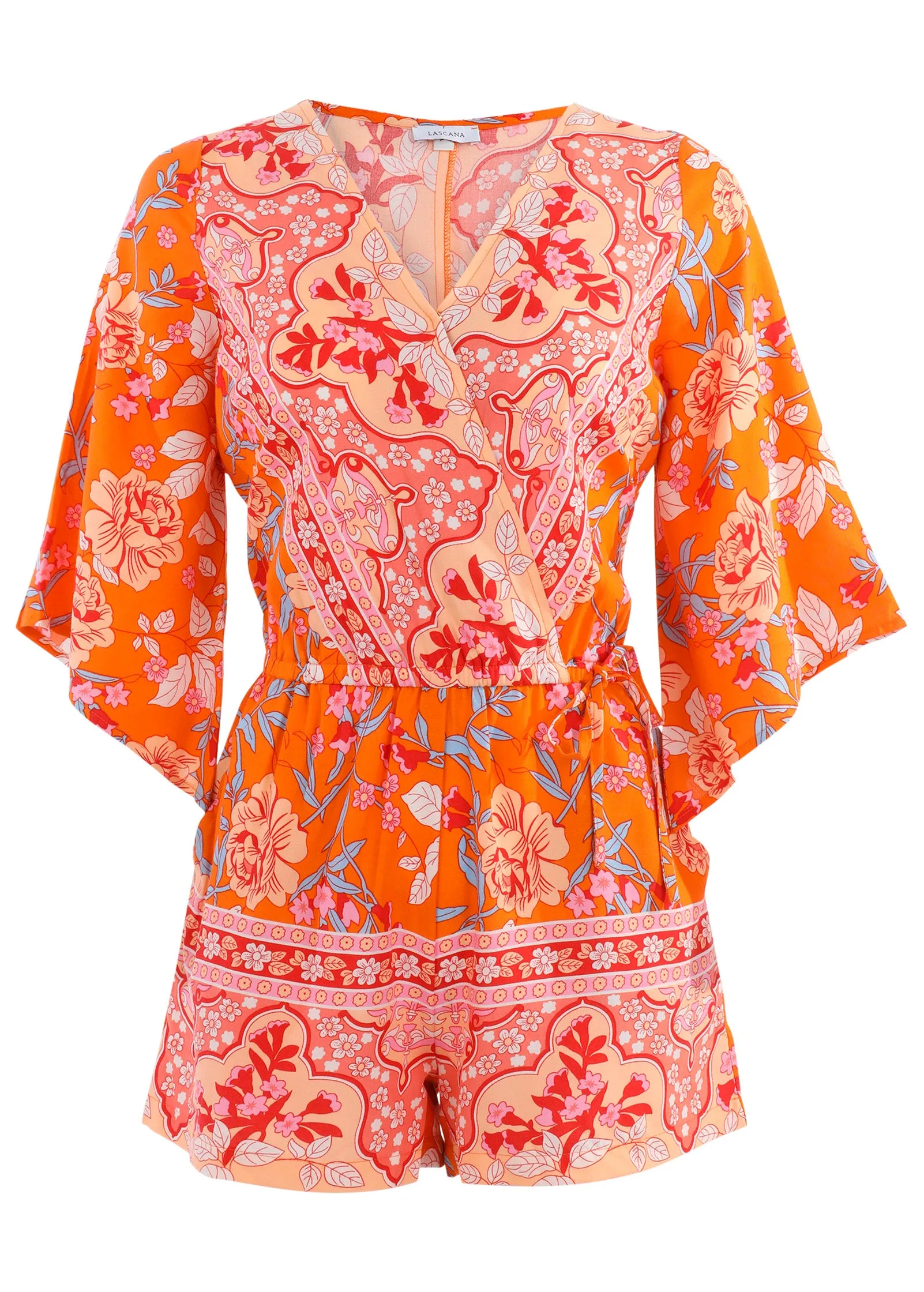 3/4 Sleeve Printed Romper - Orange Multi sold by VENUS product image thumbnail 3