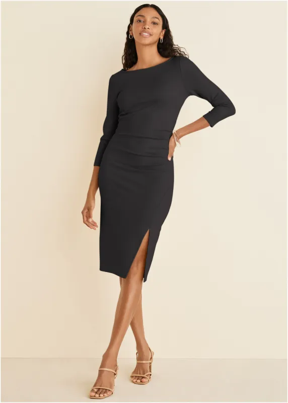Ponte Ruched Dress - Black sold by VENUS