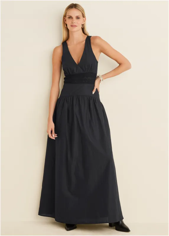 Lace Detail Drop Waist Maxi - Black sold by VENUS