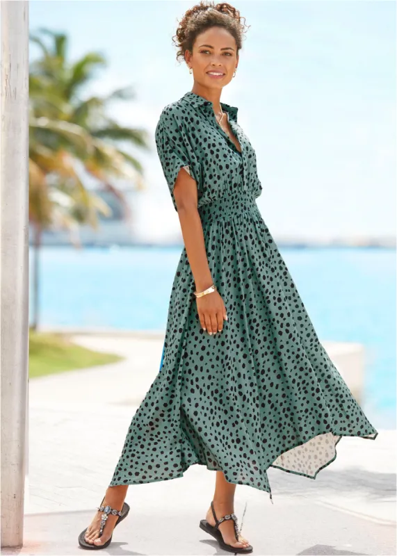 Collared Maxi Dress - Green & Black sold by VENUS