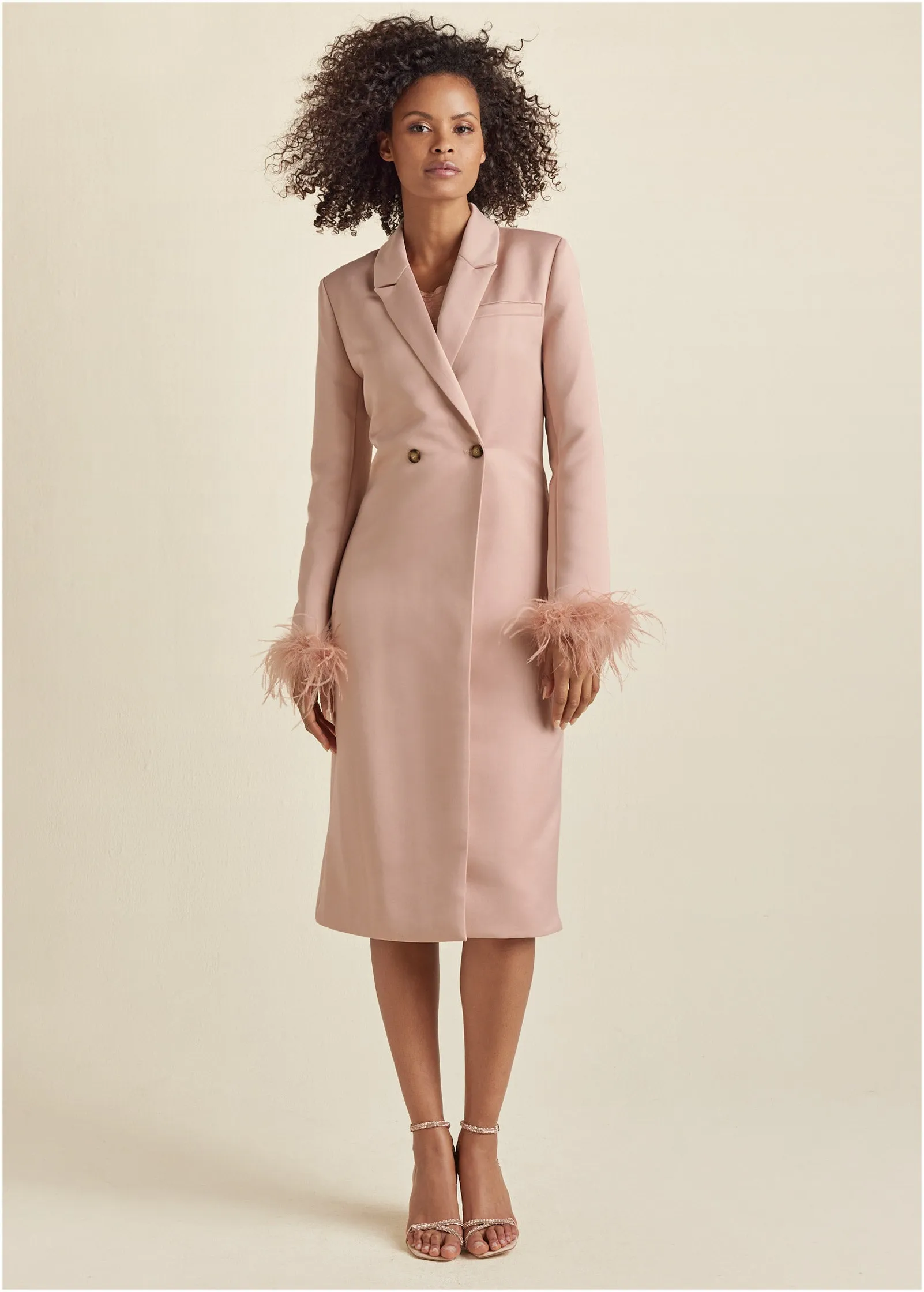Feather Cuff Tuxedo Coat - Peach sold by VENUS