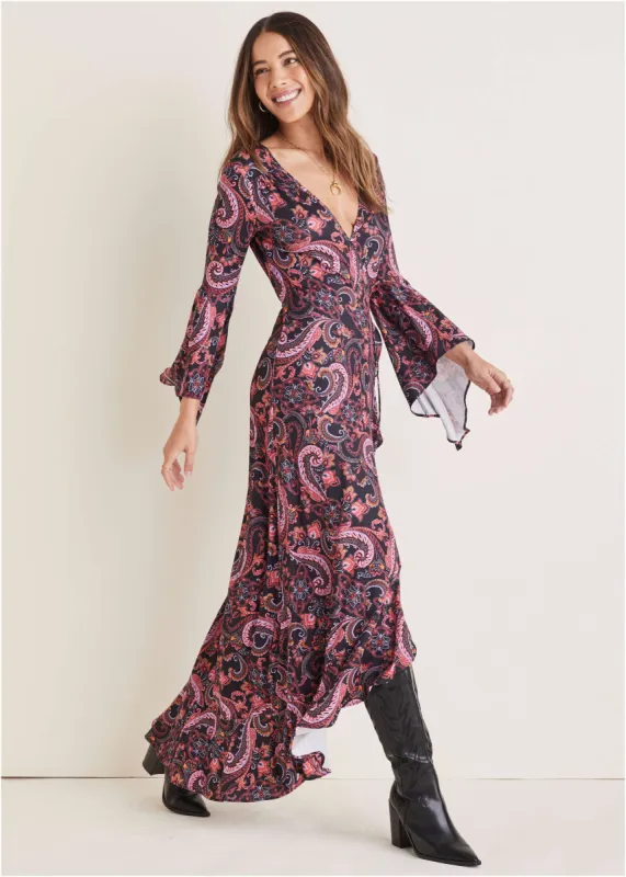 Paisley Wrap Maxi Dress - Multi-Paisley made by VENUS