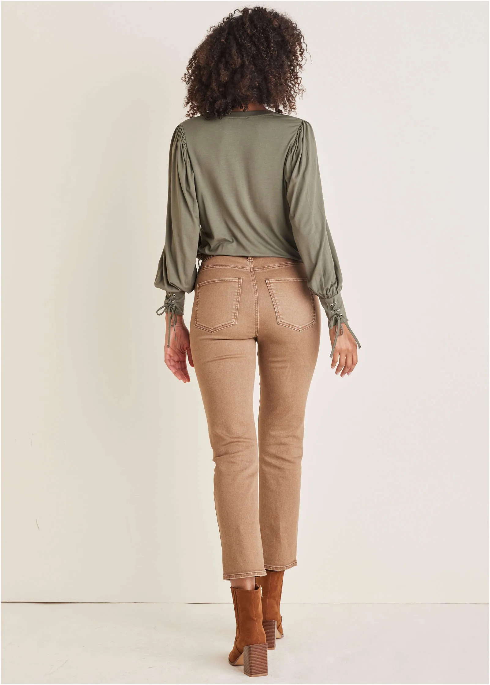 V-Neck Puff Sleeve Top - Olive sold by VENUS product image thumbnail 2