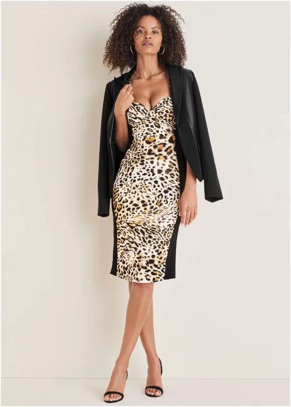 Color Blocked Midi Dress - Vintage Leopard sold by VENUS