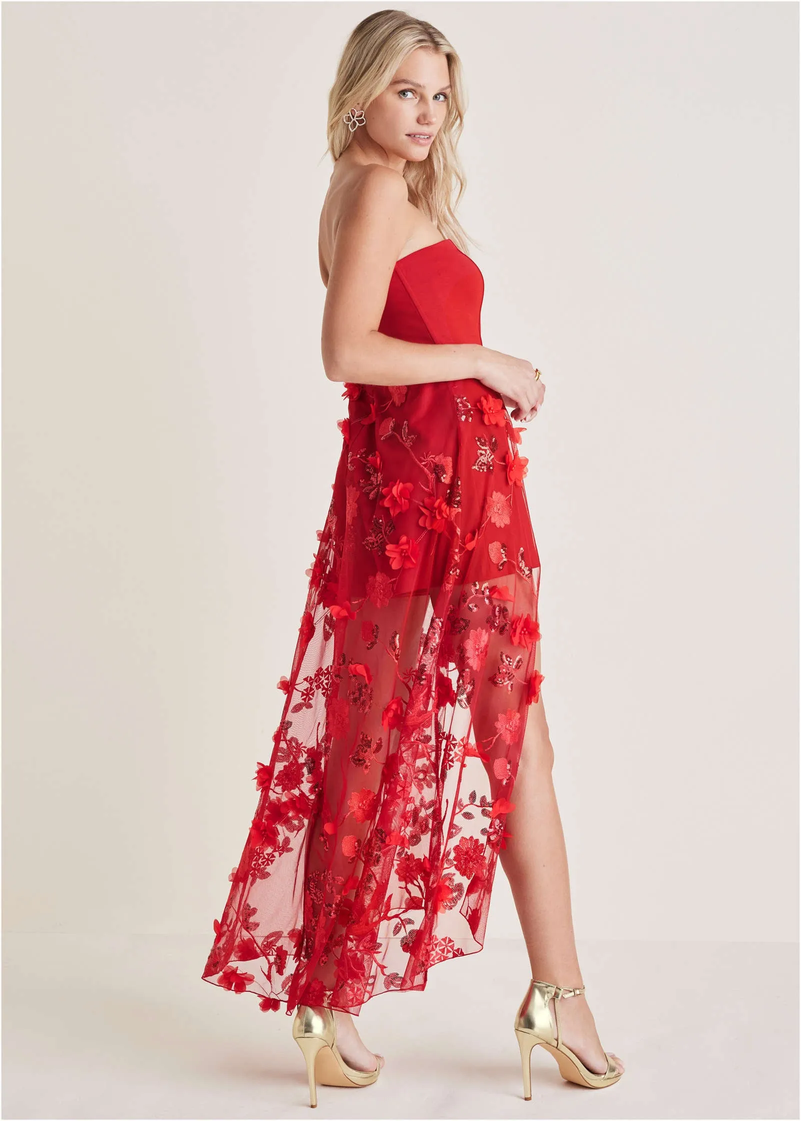 Sequin Applique Overlay Romper - Equestrian Red sold by VENUS product image thumbnail 2