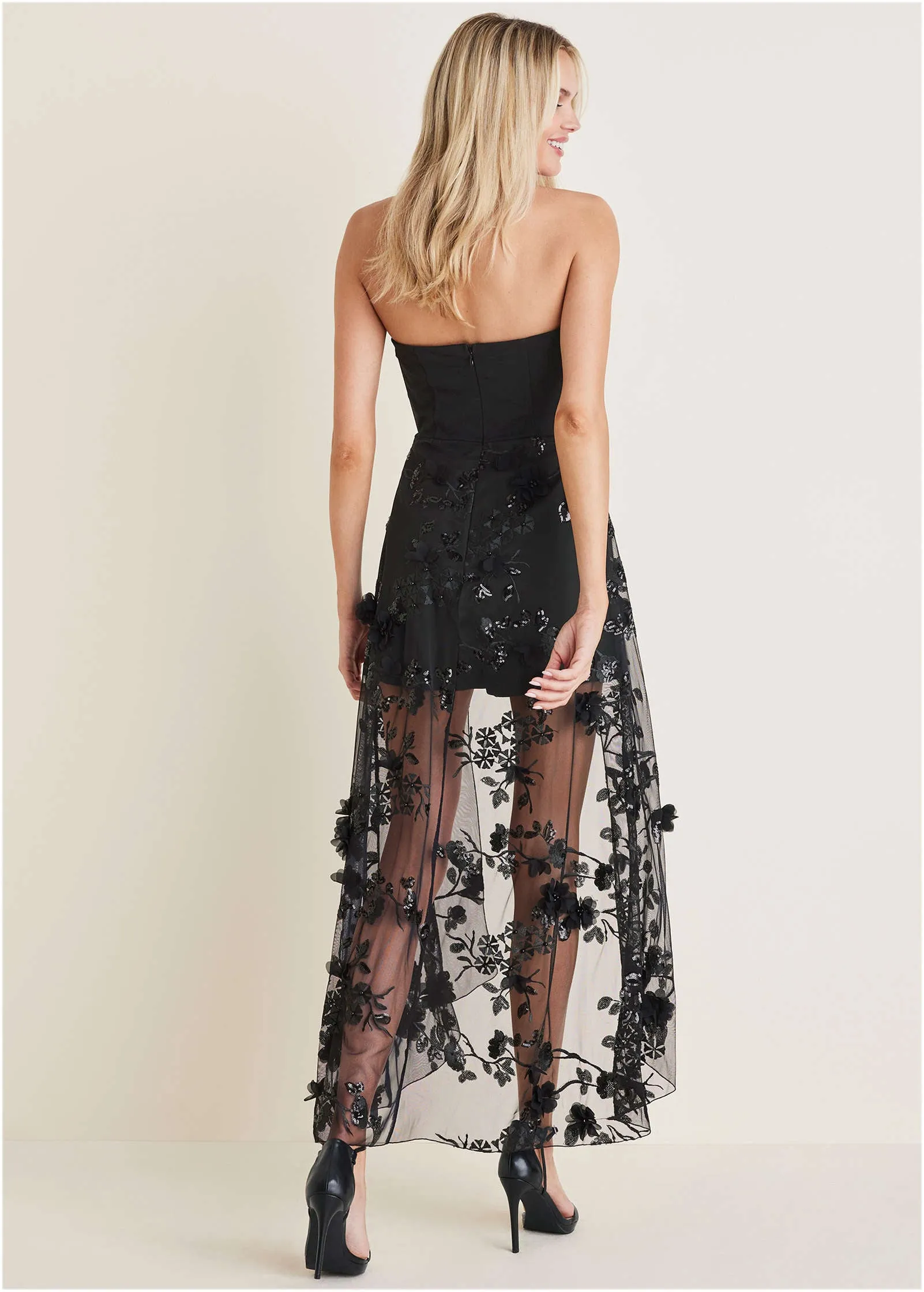 Sequin Applique Overlay Romper - Black sold by VENUS product image thumbnail 2
